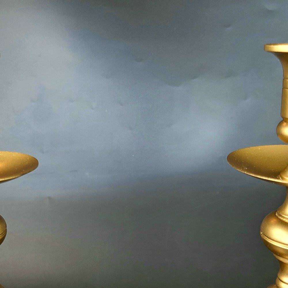 Vintage Candlestick Holders - 13 1/4" Tall * 4.5"*4.5" Base - Solid Brass - Pair - Picture 5 of 10